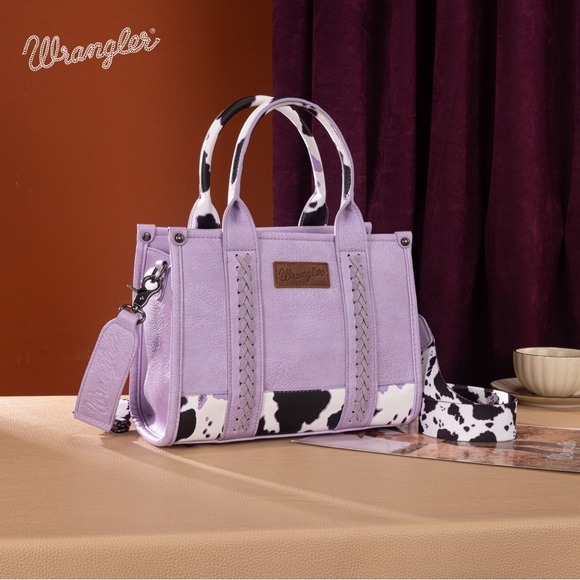 Wrangler Cow Print Concealed Carry Tote/Crossbody - Purple - Picture 1 of 3